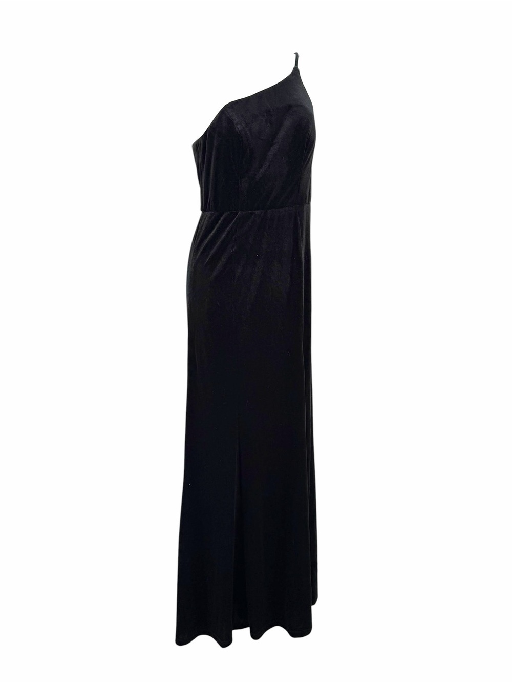 Azazie One-Shoulder Black Velvet Evening Gown